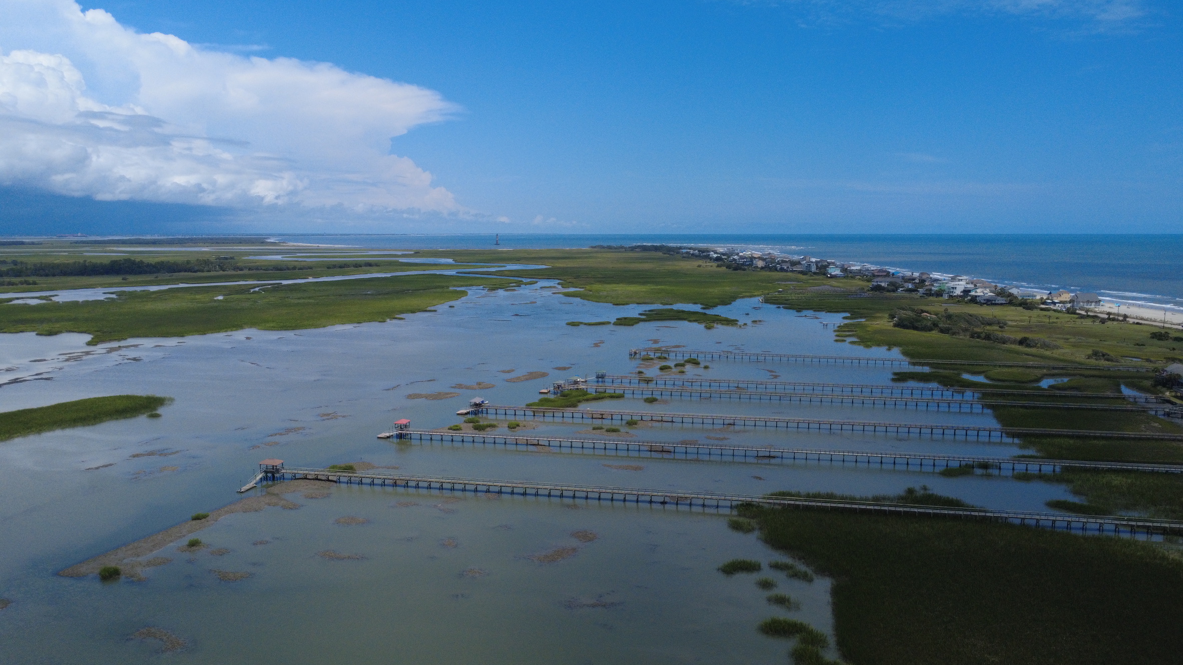 Aerial shoreline view at Folly Beach